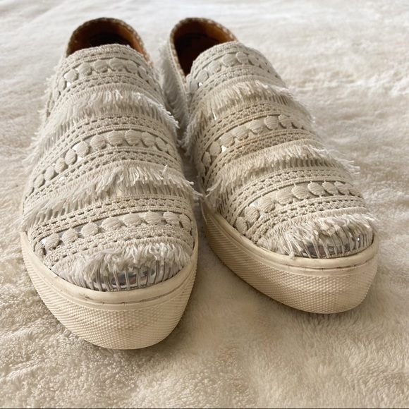 Anthro Seychelle Boho Crochet Leather Slip On Shoe - Picture 6 of 11